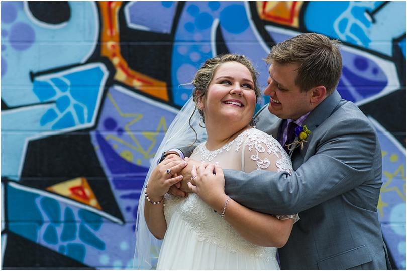 colorful graffiti wall for urban bride and groom portraits