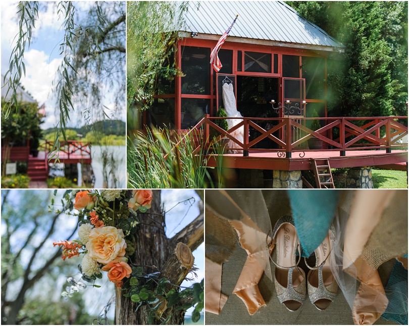 peach and pink color palette for lake wedding